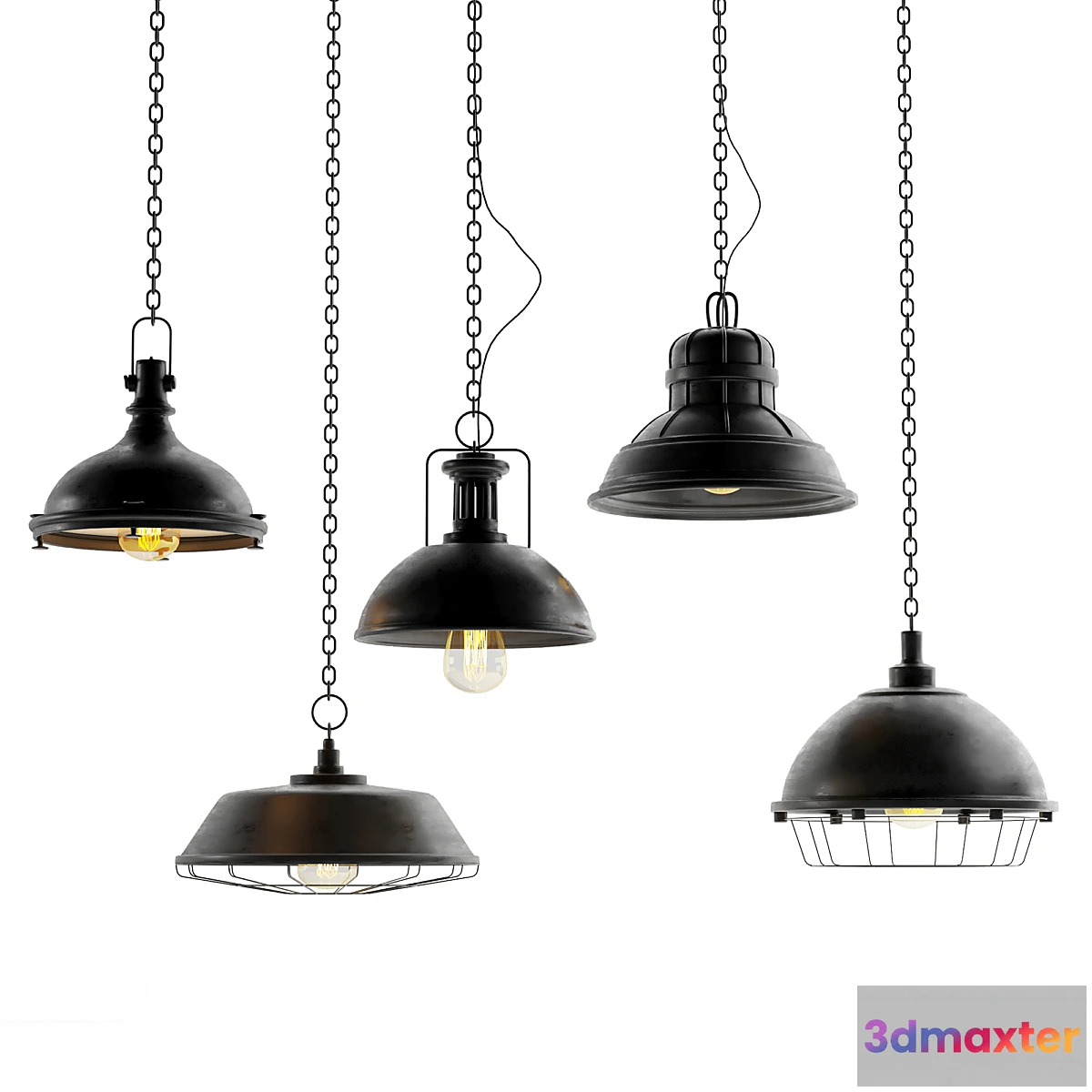 1464860 - Black Cast Industrial Chandeliers 3D Max