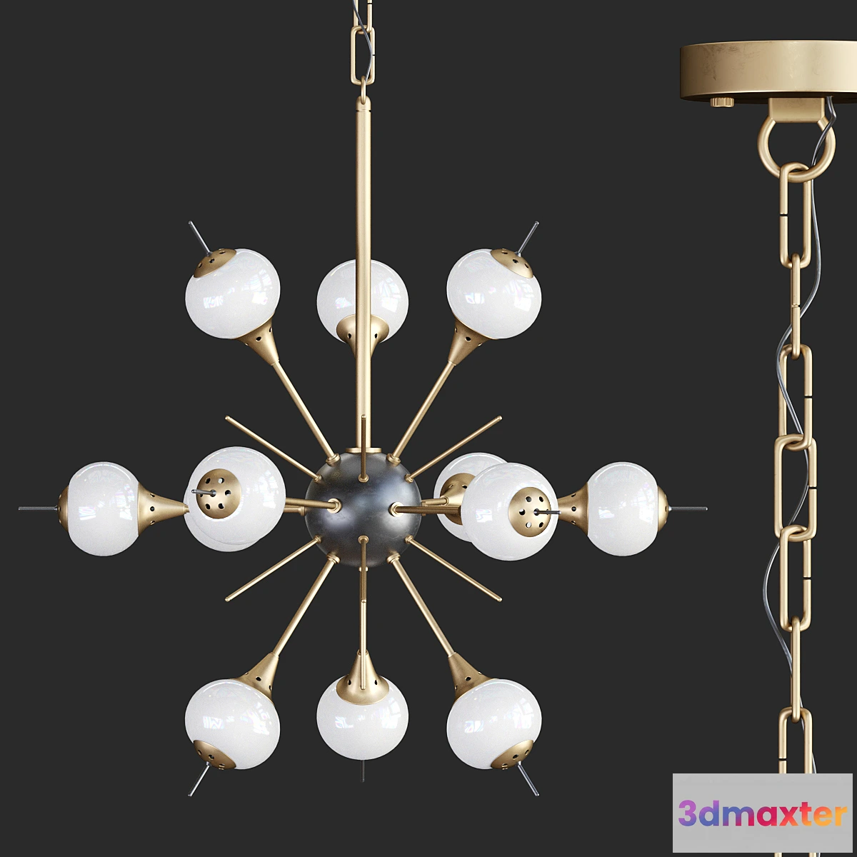 1466222 - White Glass Globes Sputnik Chandelier 3D Max