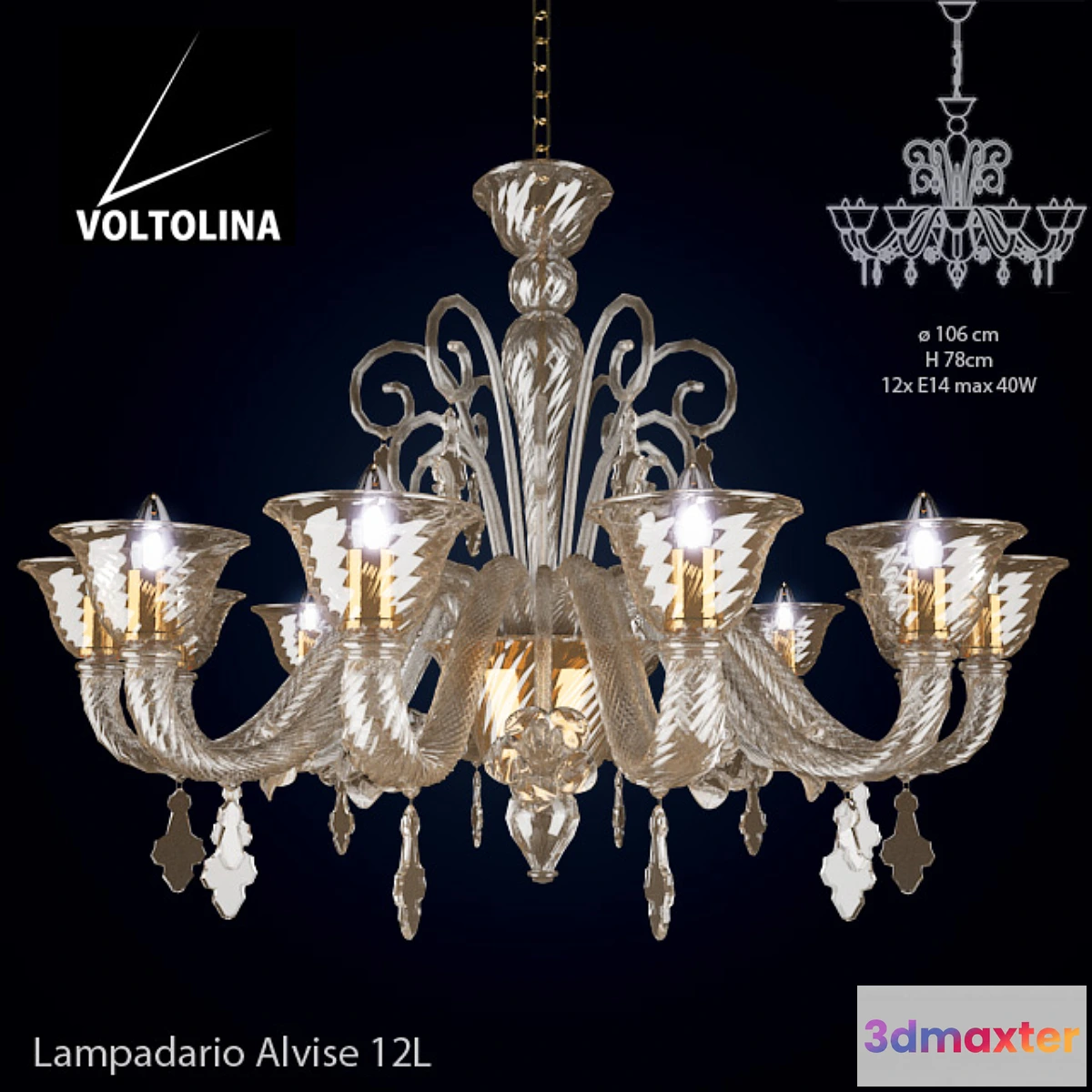 1468638 - Voltolina Lampadario Alvise 12L 3D Max