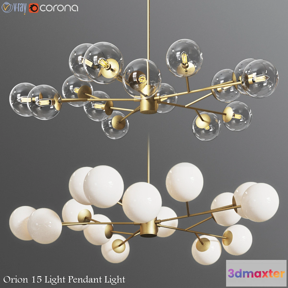 1469862 - Orion 15 Light Pendant Clear & Opaque Glass 3D Max