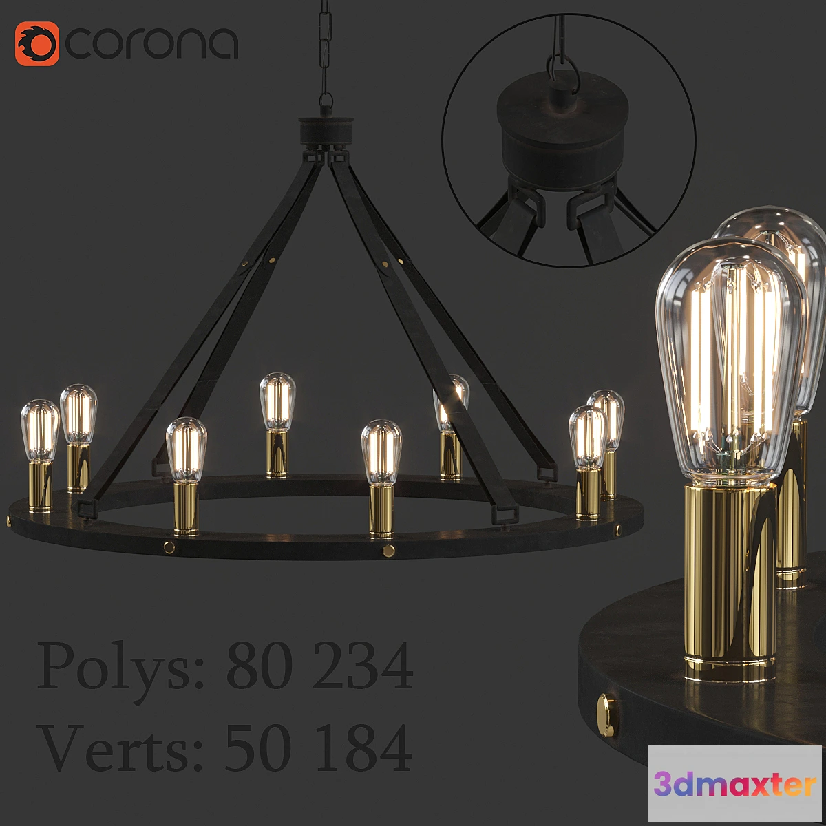 1477474 - Leather Strap Mixed Metals Chandelier 3D Max