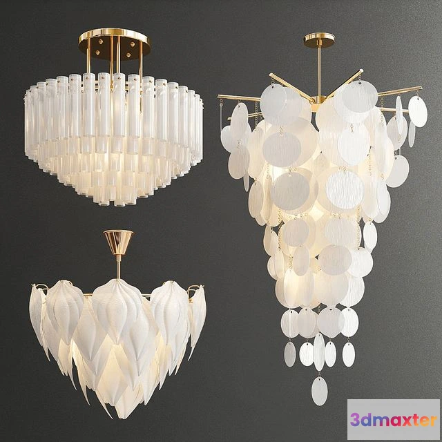 1548675 - Decorative White Glass Chandelier - 3 type 3D Max