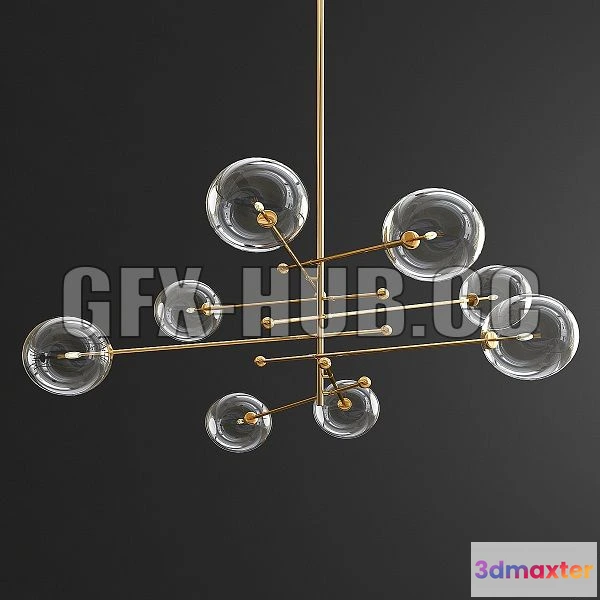 1568552 - Glass Globe Mobile 8 Arm Chandelier Gold 3D Max