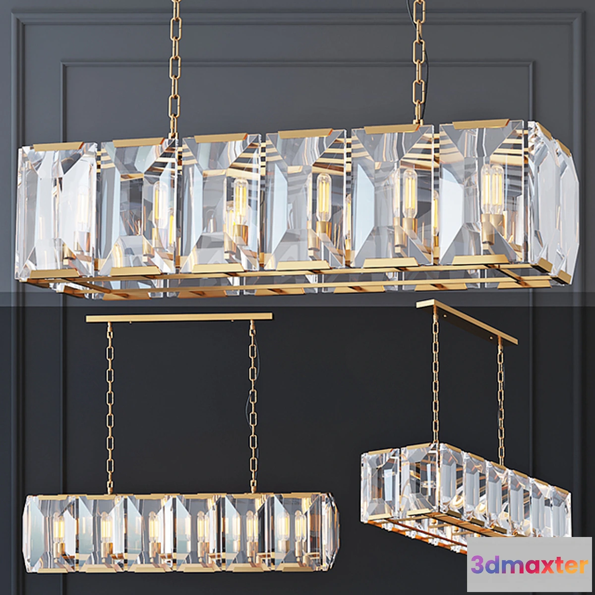 565337 - Chandelier Harlow Crystal SQUARE Gold