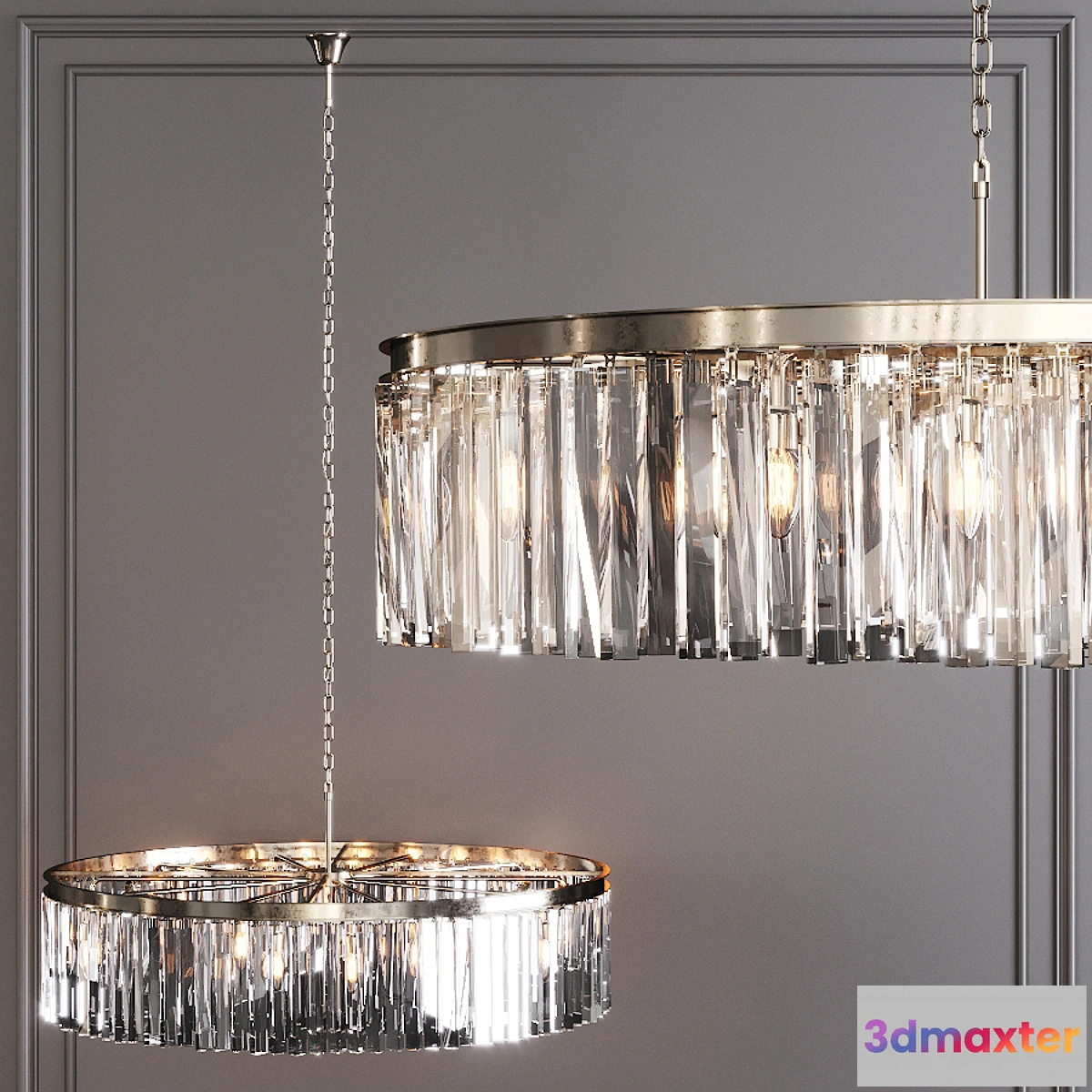 567678 - Restoration Hardware 1920S ODEON RHYS CLEAR GLASS PRISM ROUND CHANDELIER 43 Nickel