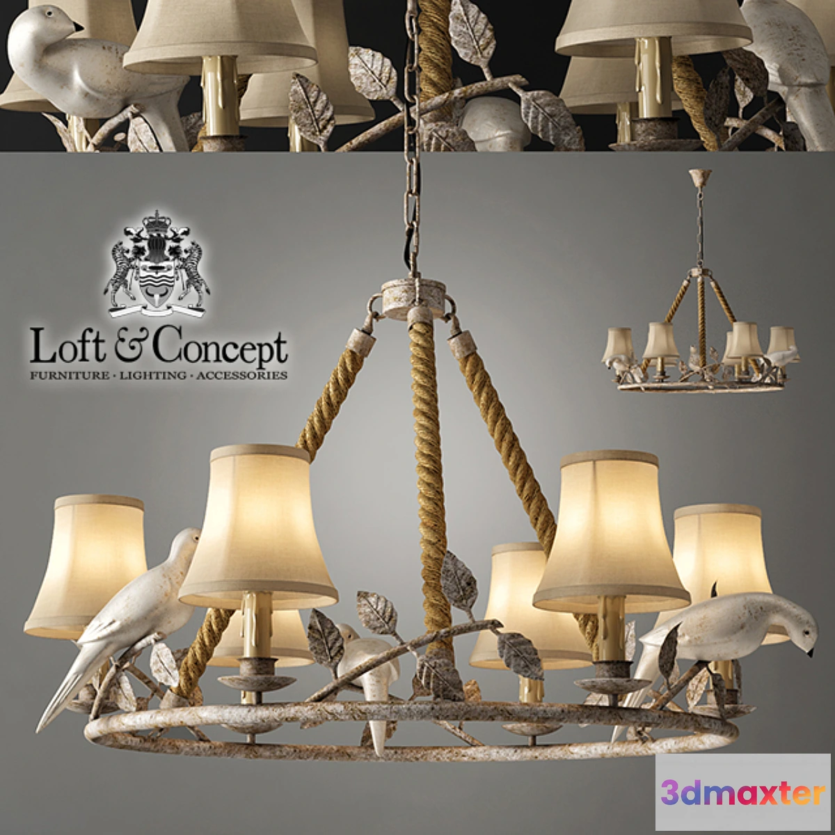 575400 - Chandelier Norman Bird Forest Patina 6