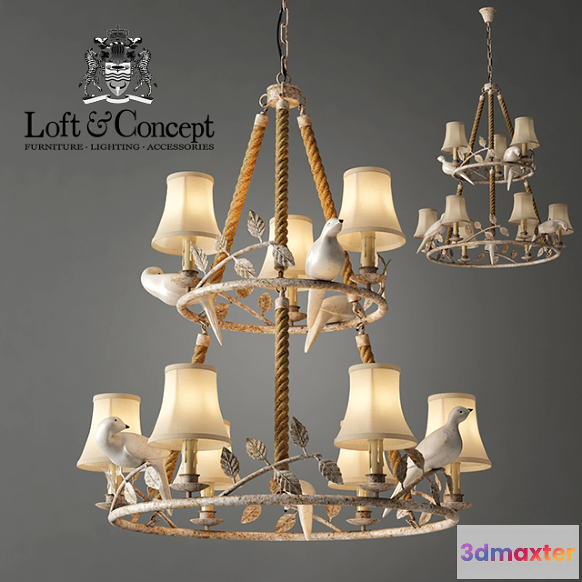 575402 - Chandelier Norman Bird Forest Patina 9