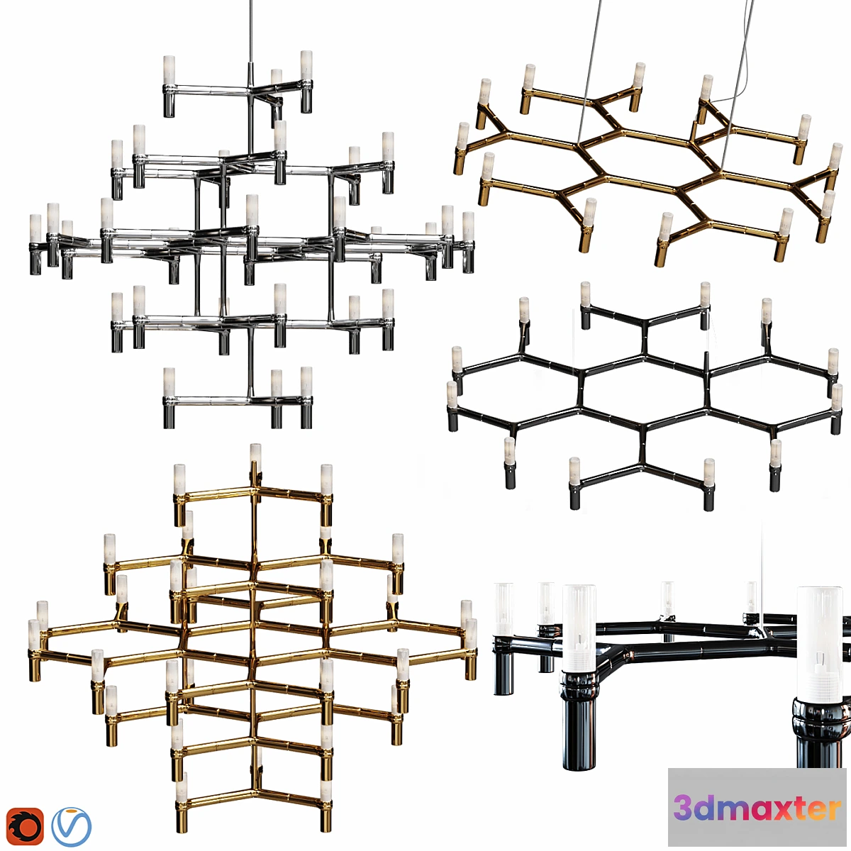 614883 - Equinox set chandeliers Gold Black Nickel