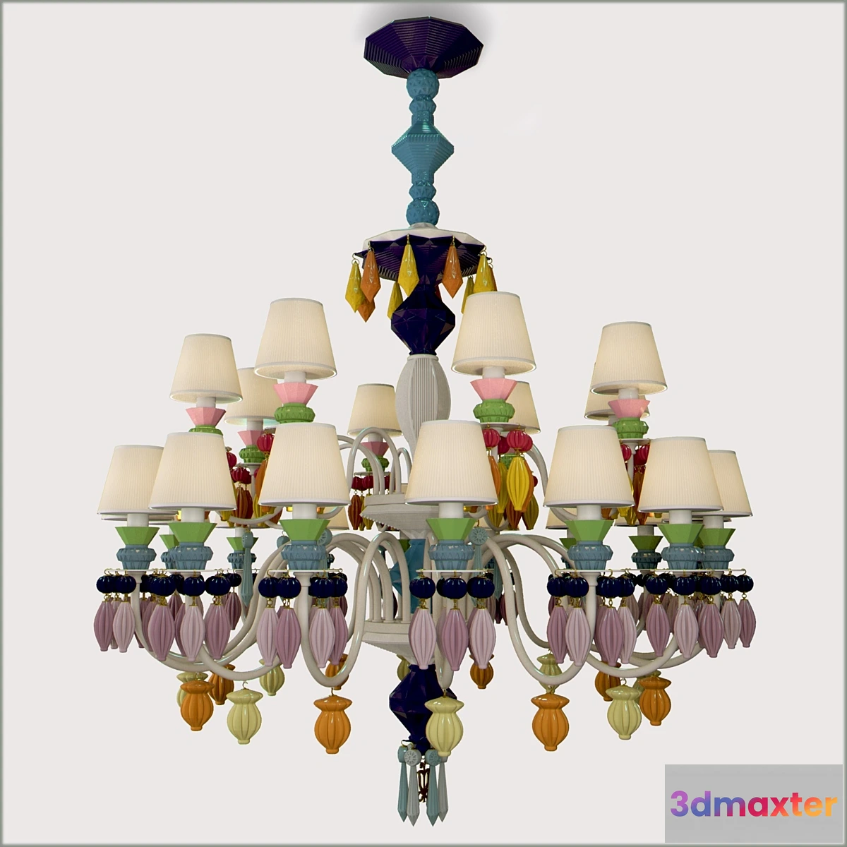 616344 - LLADRO _ BELLE DE NUIT CHANDELIER 24L MULTICOLOUR