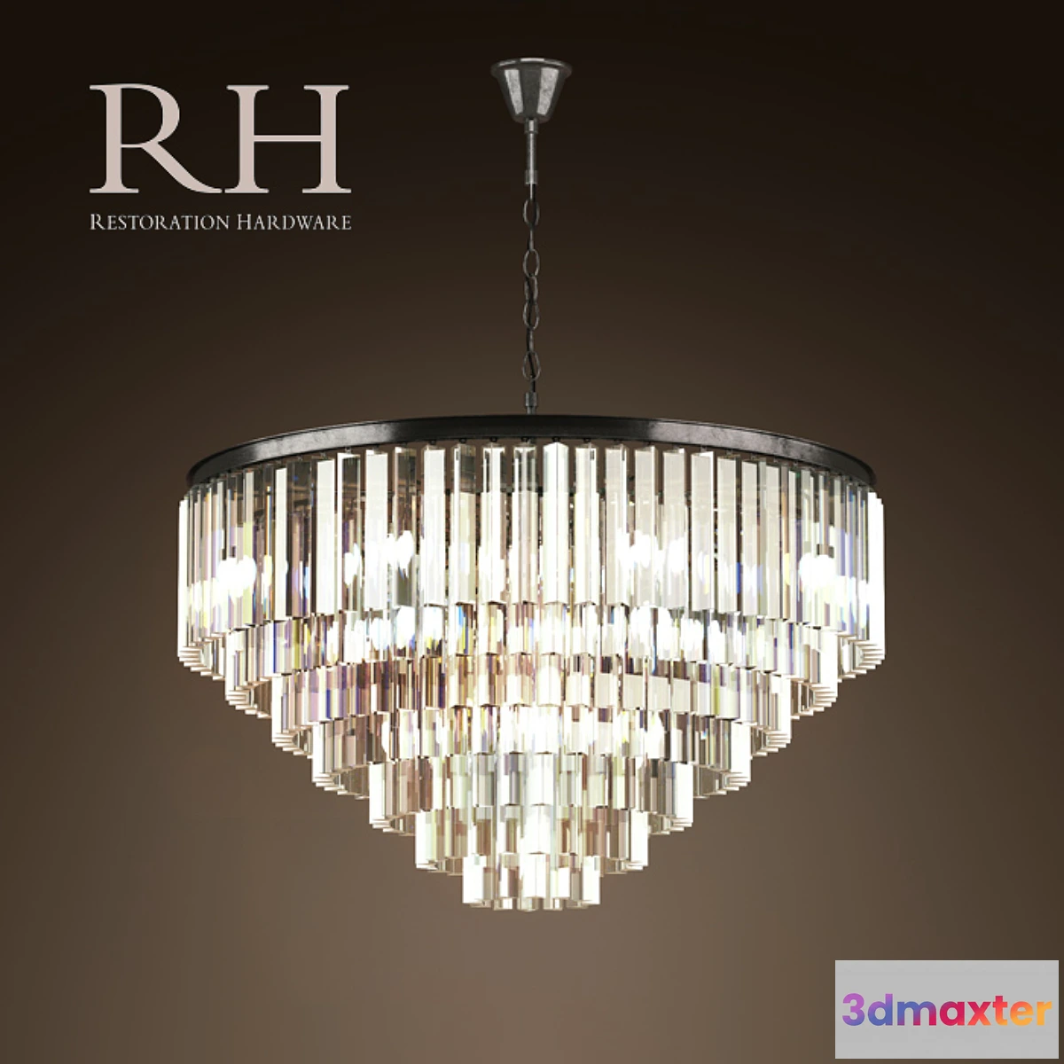 627247 - RH _ 1920S ODEON GLASS FRINGE 7-RING CHANDELIER IRON