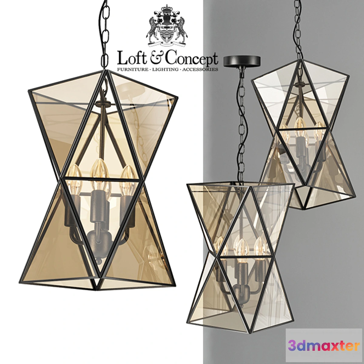 661839 - Chandelier PolyPyramid Glass Pendant 4 Cognac