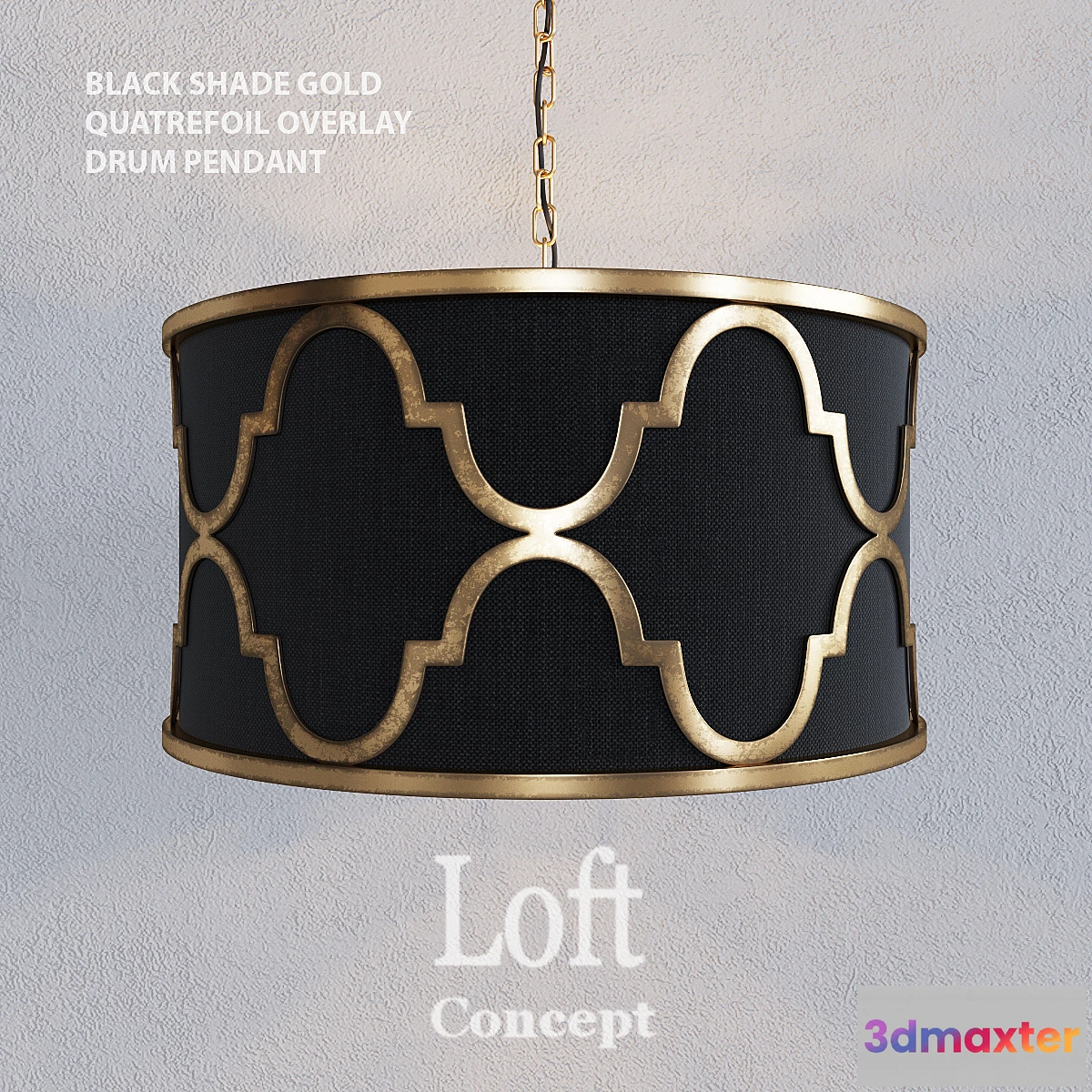 674267 - Loft concept - BLACK SHADE GOLD QUATREFOIL OVERLAY DRUM PENDANT