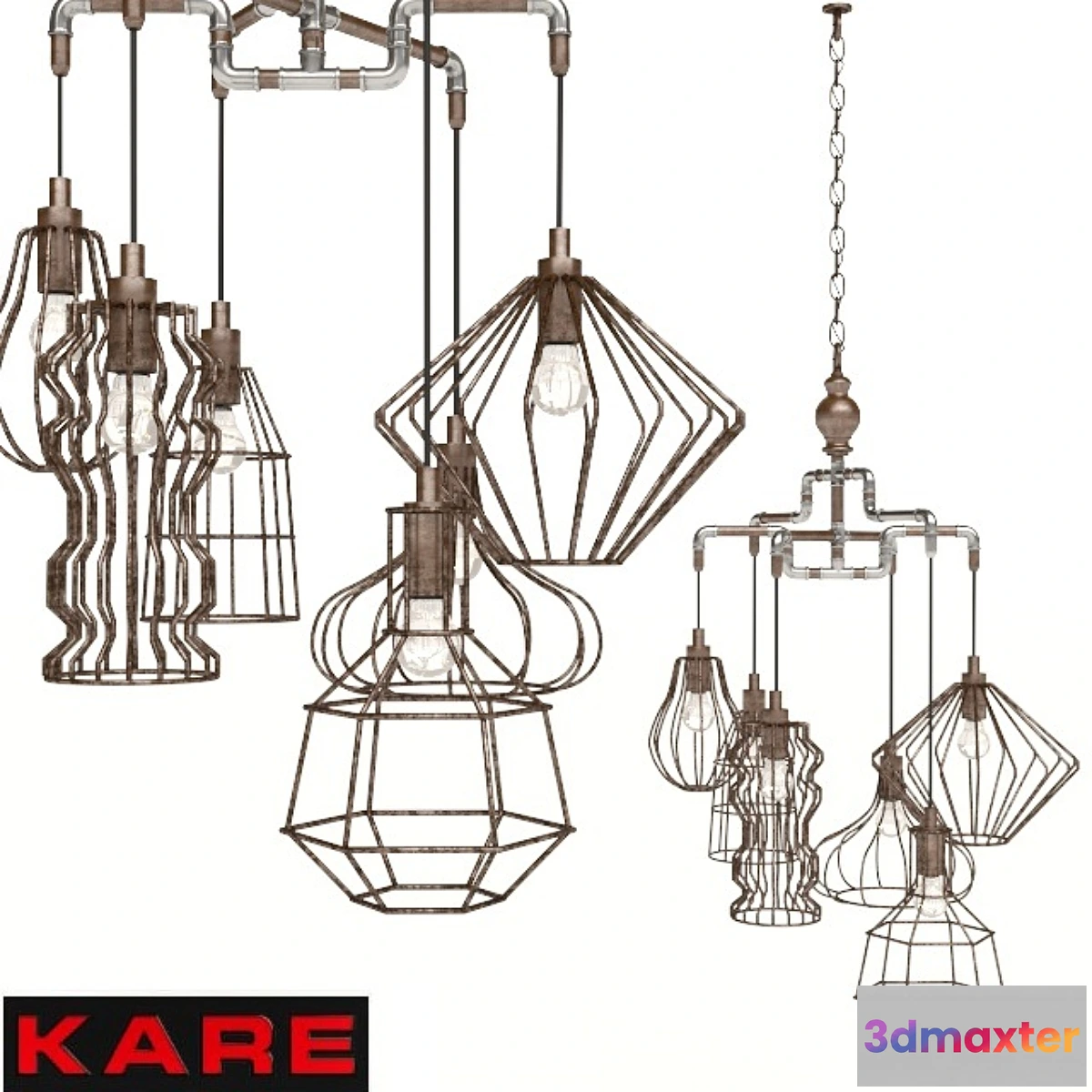 674697 - Kare Pendant Lamp Pipeline Wire 6lite