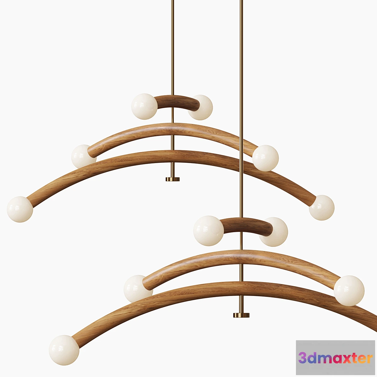 771219 - Contemporary Bleached White Oak and Brass LED Chandelier - No.2