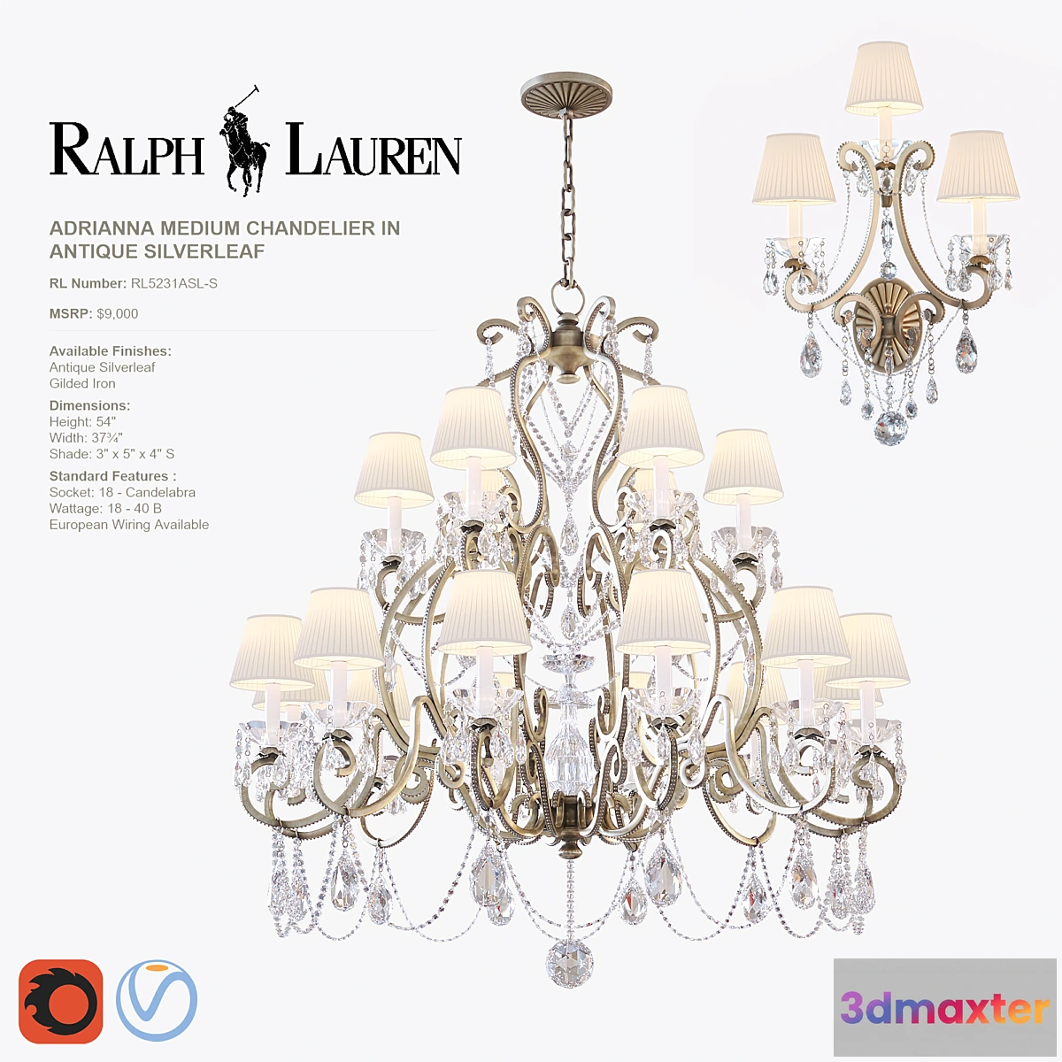 812868 - ADRIANNA MEDIUM CHANDELIER and TRIPLE SCONCE in antique silverleaf - No.3