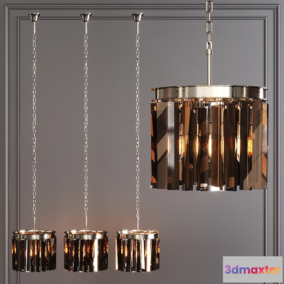 841809 - Restoration Hardware 1920S ODEON RHYS SMOKE GLASS PRISM ROUND CHANDELIER 12 Nickel - No.4