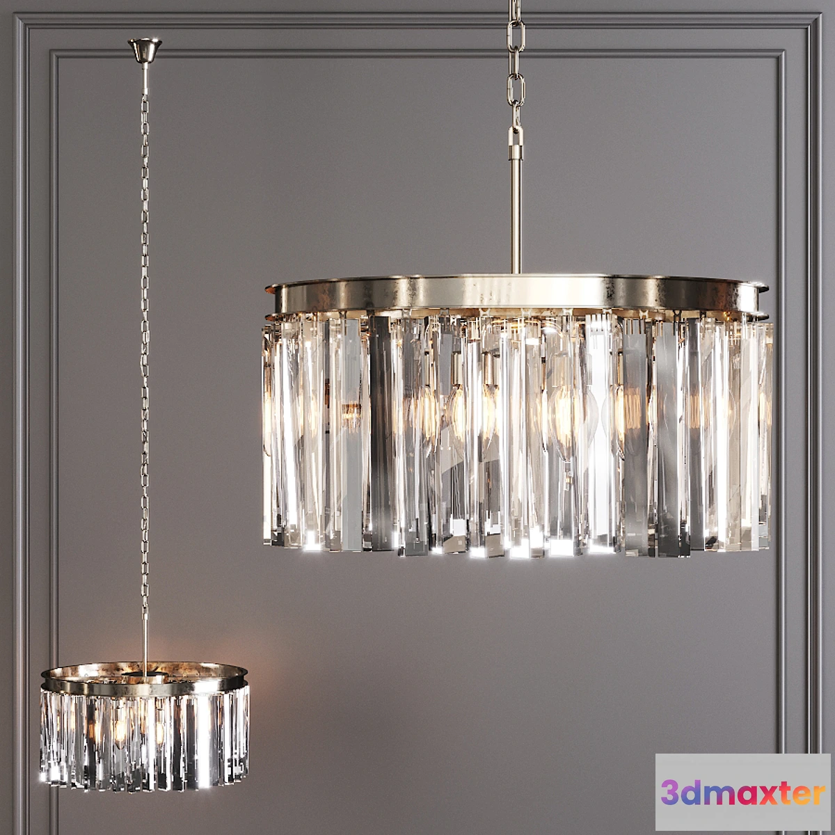 841923 - Restoration Hardware 1920S ODEON RHYS CLEAR GLASS PRISM ROUND CHANDELIER 20 Nickel - No.3