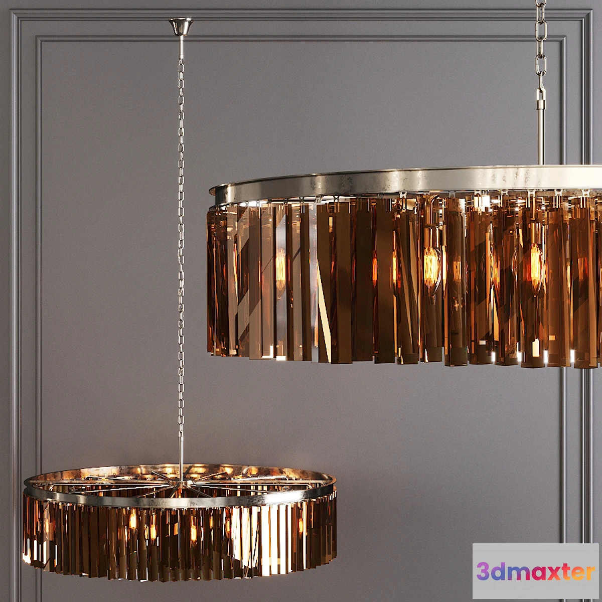 877521 - Restoration Hardware 1920S ODEON RHYS SMOKE GLASS PRISM ROUND CHANDELIER 43 Nickel - No.4