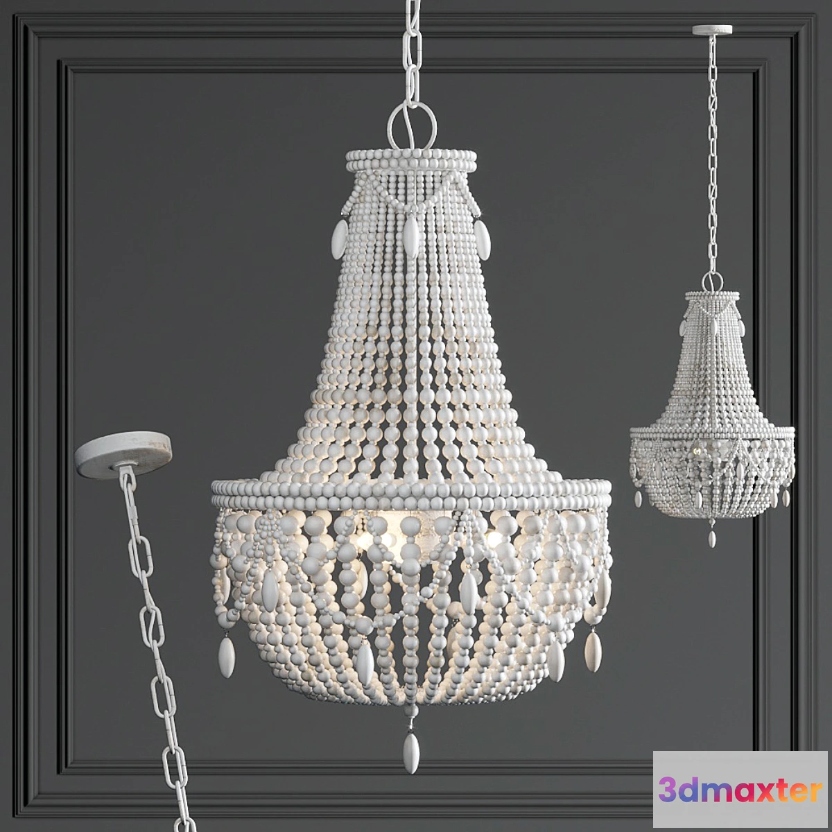 877983 - Chandelier RH Anselme White Wood Large Chandelier - No.5