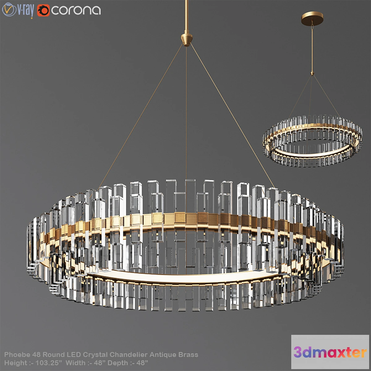 878975 - Phoebe 48 Round LED Crystal Chandelier Antique Brass - No.4