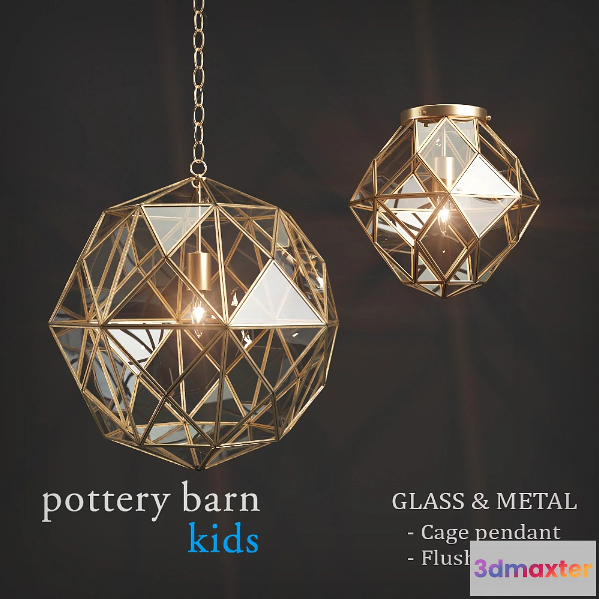887138 - Fixtures Pottery Barn Kids Glass & Metal Cage Pendant _ Flushmount - No.3