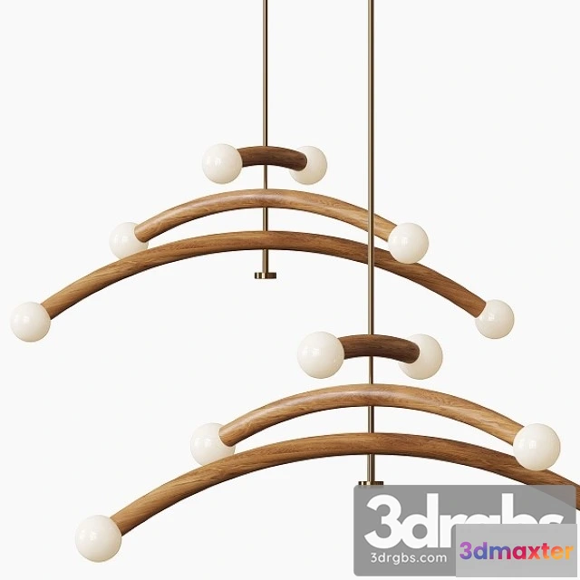 986320 - Contemporary Bleached White Oak and Brass LED Chandelier