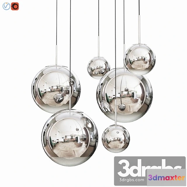 989752 - Mirror ball pendant chrome dinning light set