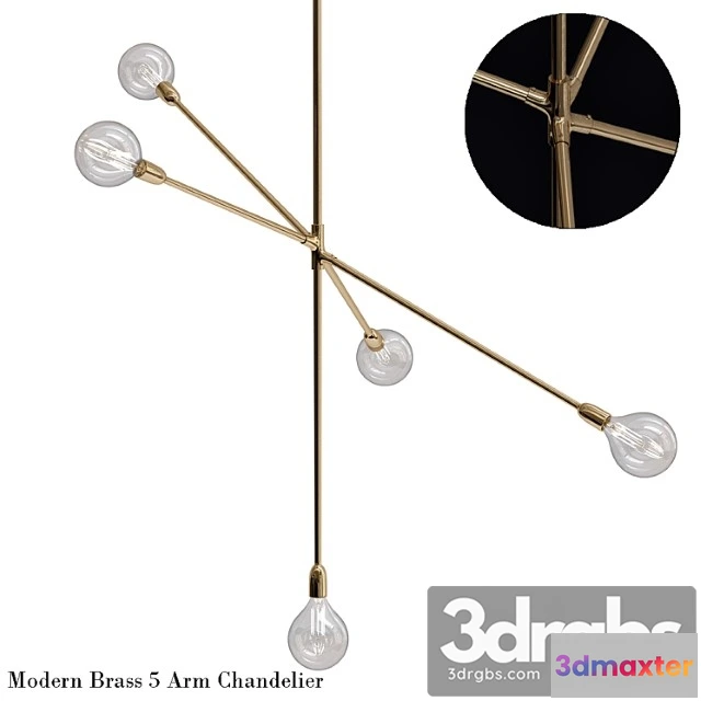 989784 - Modern brass 5 arm chandelier