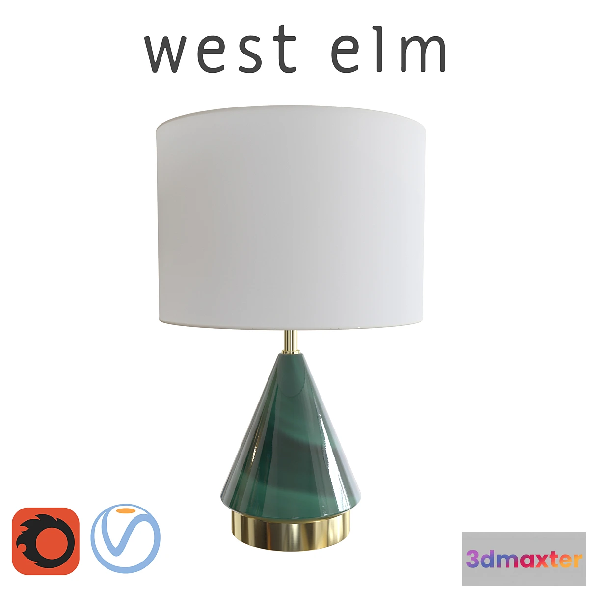 1407076 - West Elm Metalized Glass Table Lamp Green 3D Max