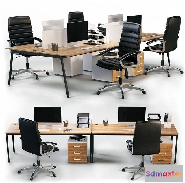 1562383 - Office workplaces computer interior working chair table 3D Max
