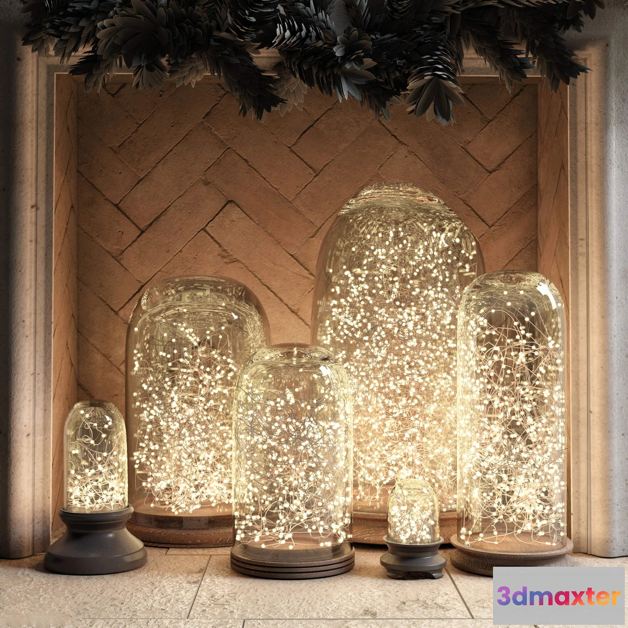 1660228 - lighting - RH French glass cloche and starry string lights 3D Max