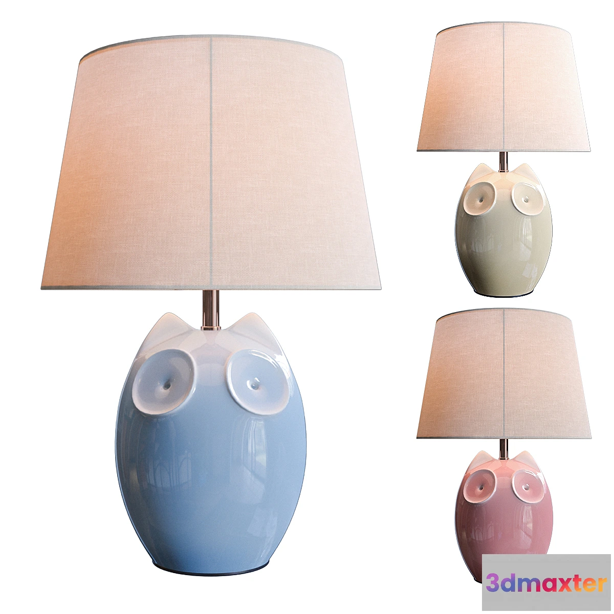 568294 - Lighting and Interiors - Hector Owl Table Lamp (blue cream pink)