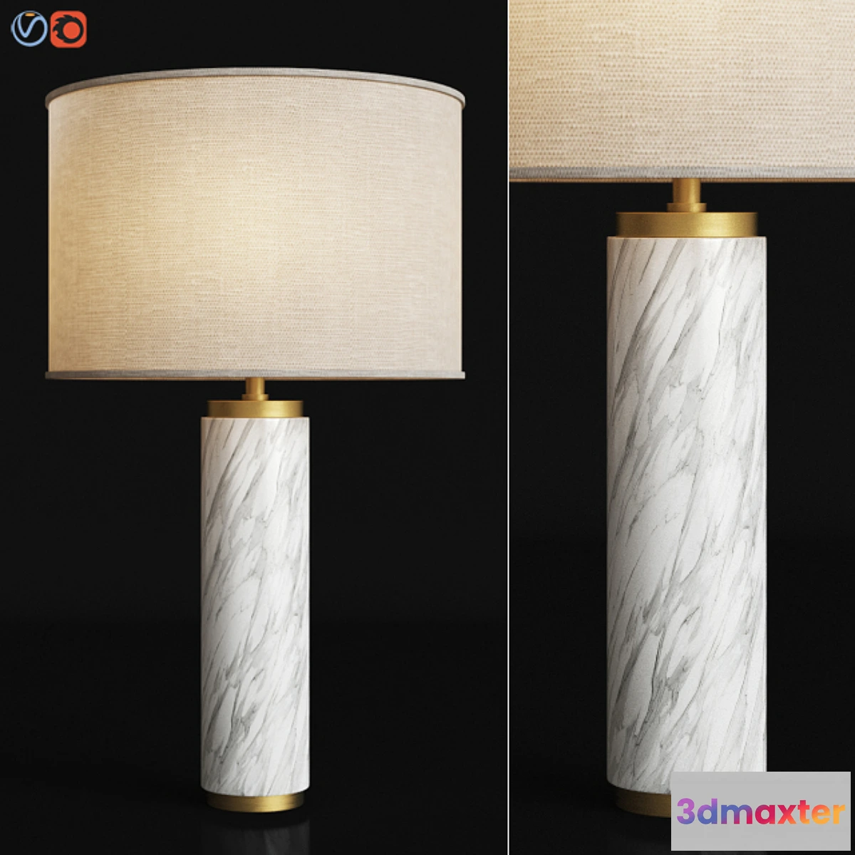 568298 - Cylindrical Column Marble Table Lamp - No.2