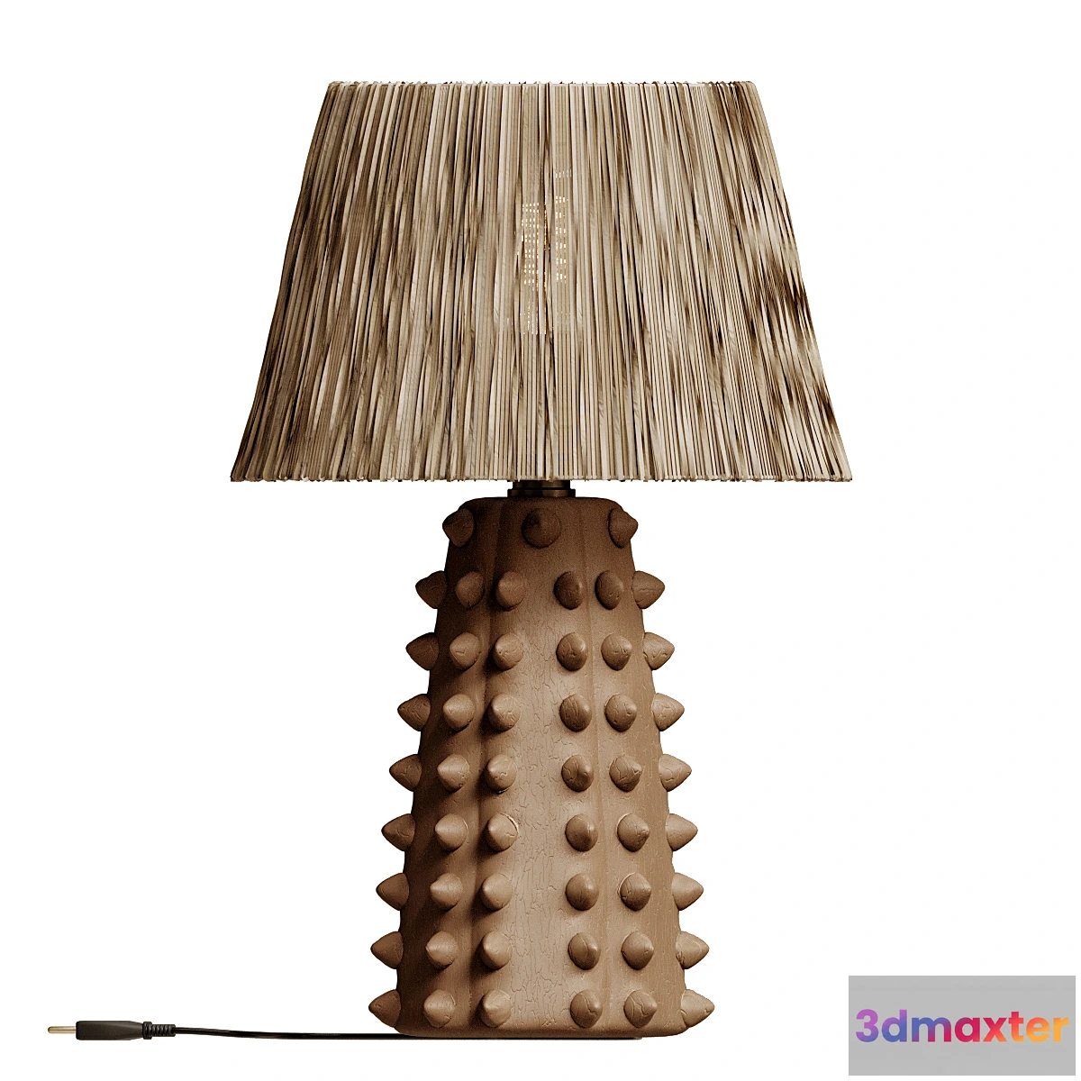 682974 - Tan Spiked Terracotta Table Lamp With Raffia Shade