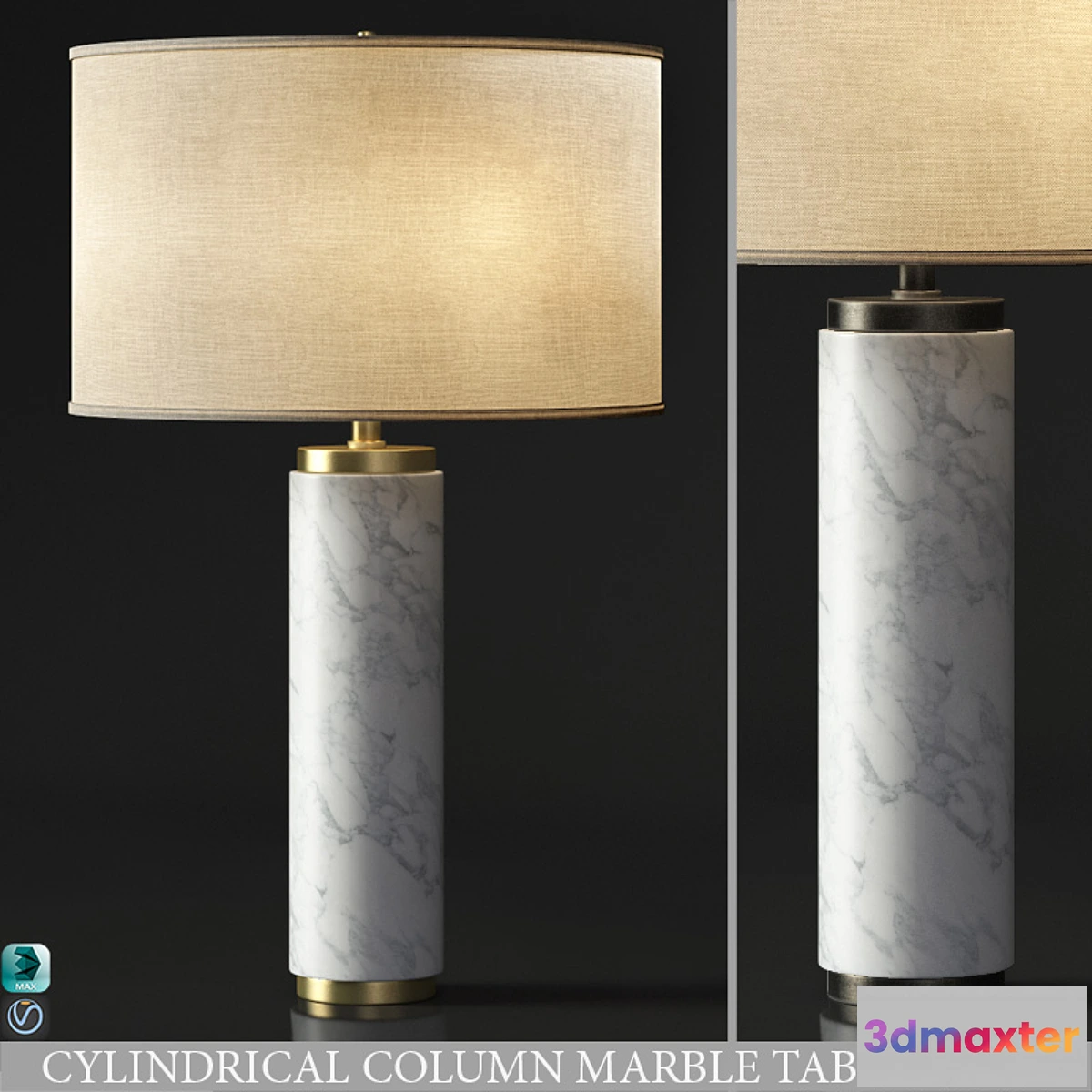 728654 - CYLINDRICAL COLUMN MARBLE TABLE LAMP - No.3