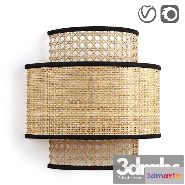 1053376 - Raffia and woven rattan lampshade, dolkie