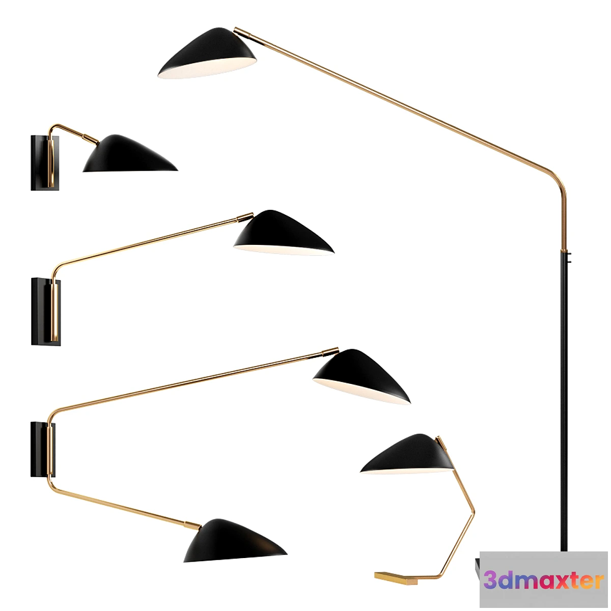 1342825 - WEST ELM Curvilinear Mid-Century Lamp set 2 3D Max