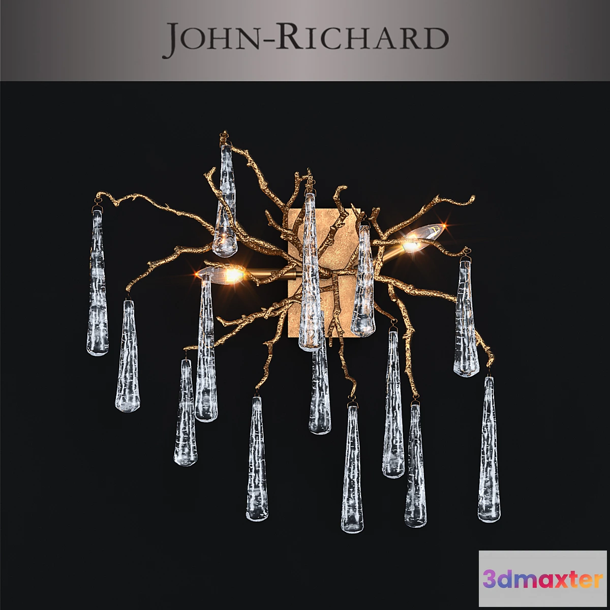 1417916 - John-Richard Brass and Glass Teardrop Two-Light Wall Sconce 3D Max