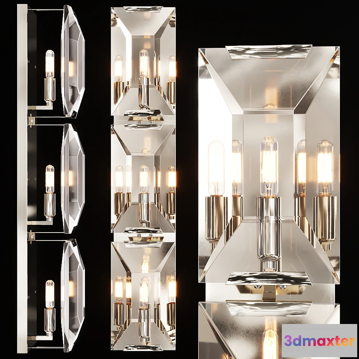 1429468 - Restoration Hardware HARLOW CRYSTAL TRIPLE SCONCE Nickel 3D Max
