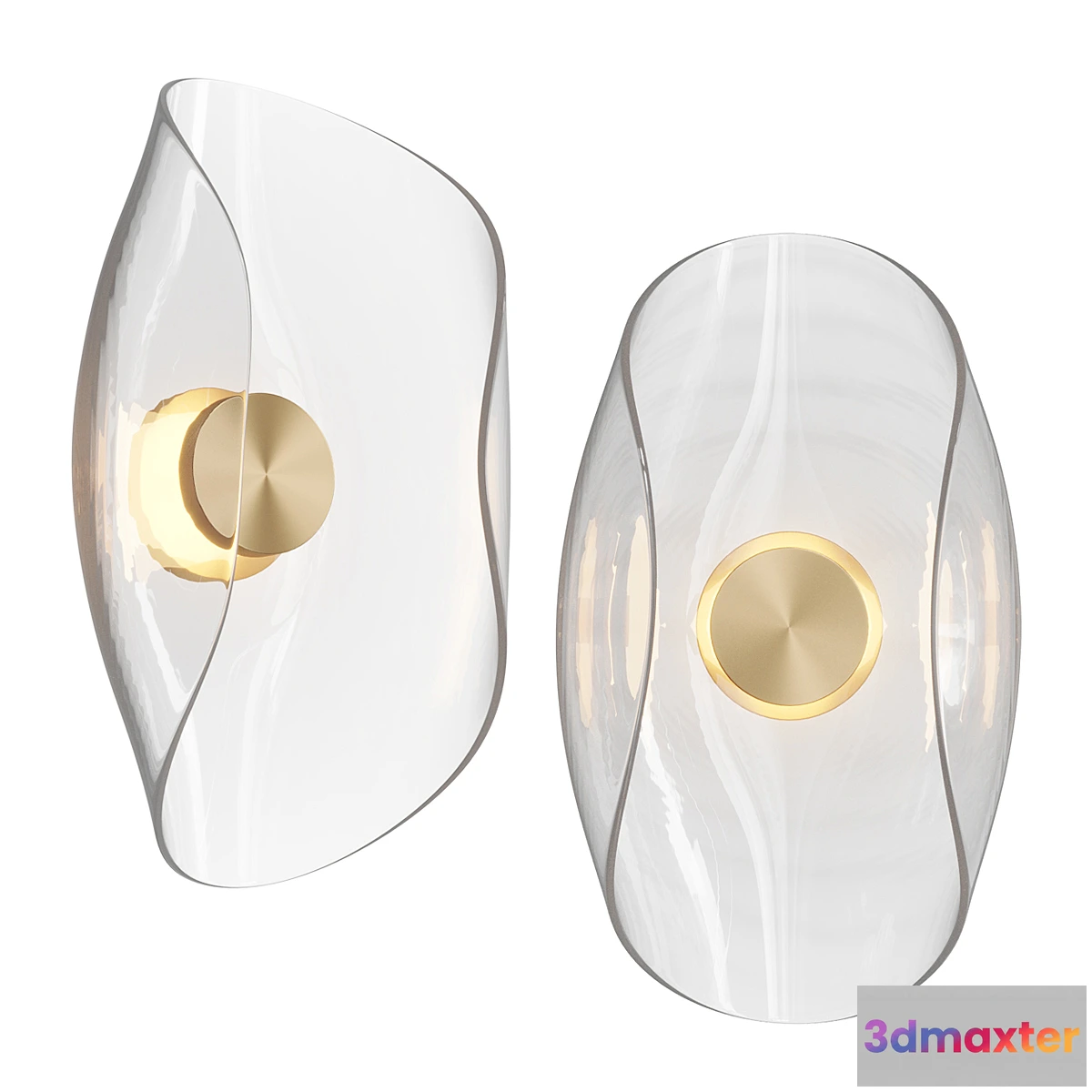 1430254 - SAMPLE PAIR Liquid Swirl Glass & Brass Contemporary Wall Light Sconce 3D Max