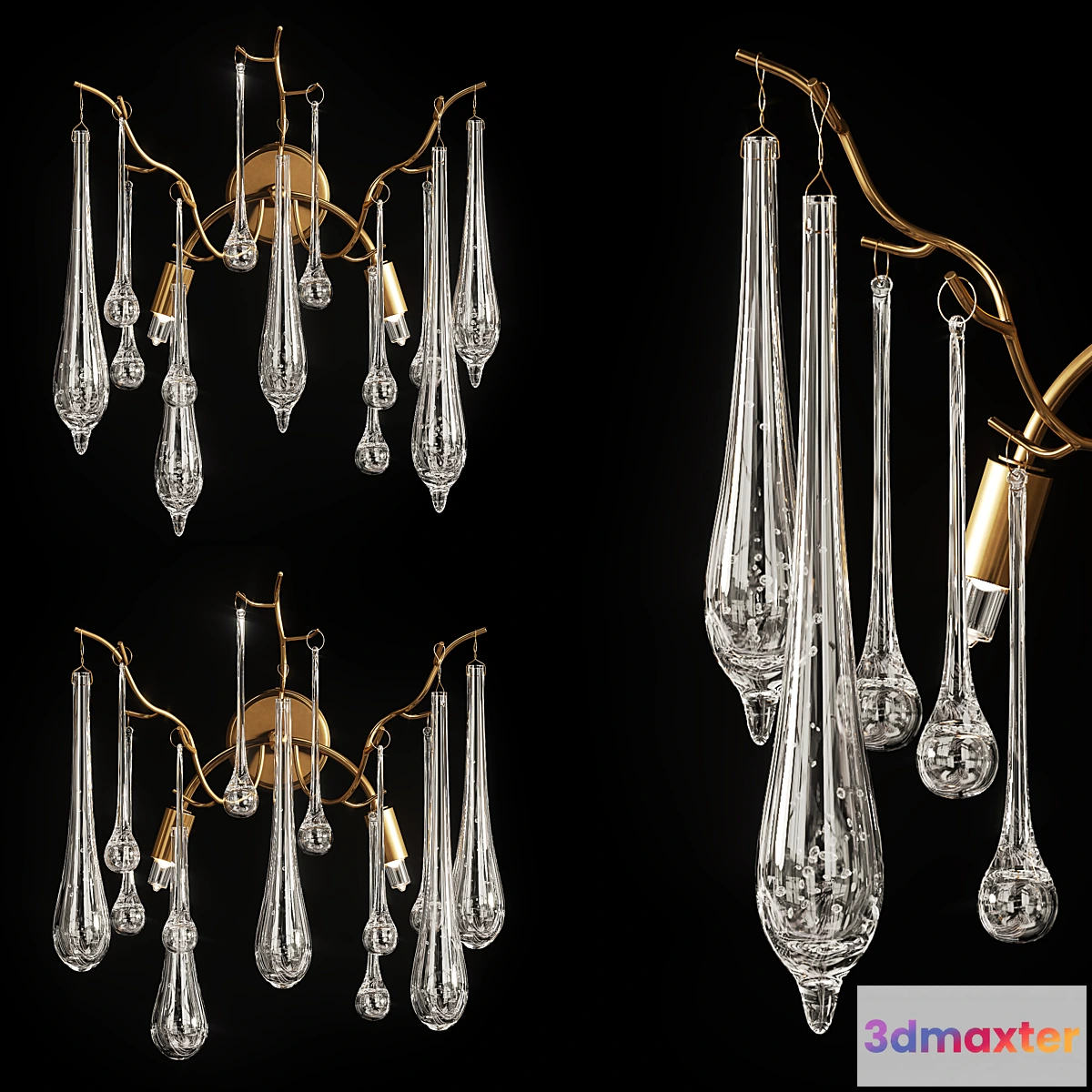 1453314 - Designer wall lamp with drop hangers SUNWISE 3D Max