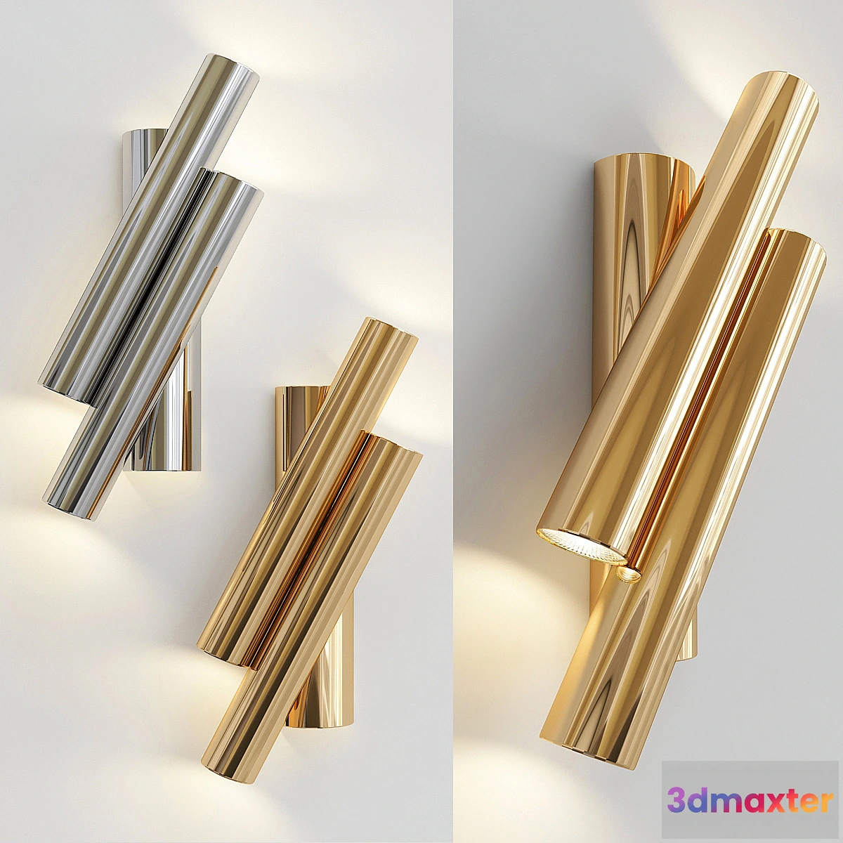 1461956 - Pair of Two Oblique Rods Wall Sconces by Sciolari 3D Max