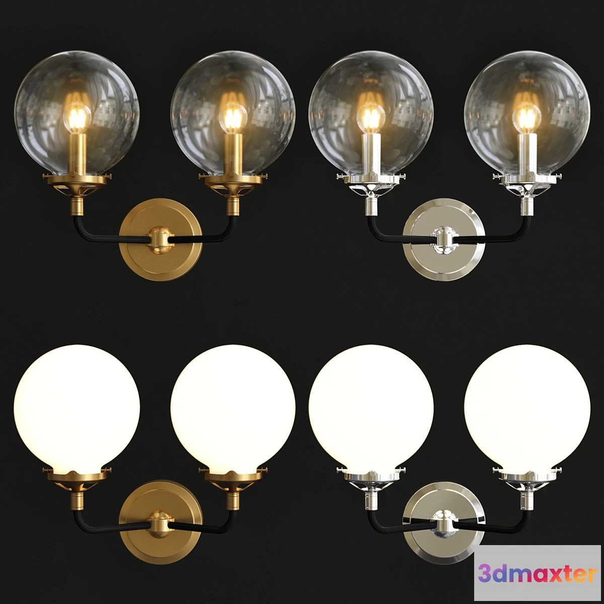 1475410 - Bistro Globe Clear Glass Double Sconce Brass 3D Max