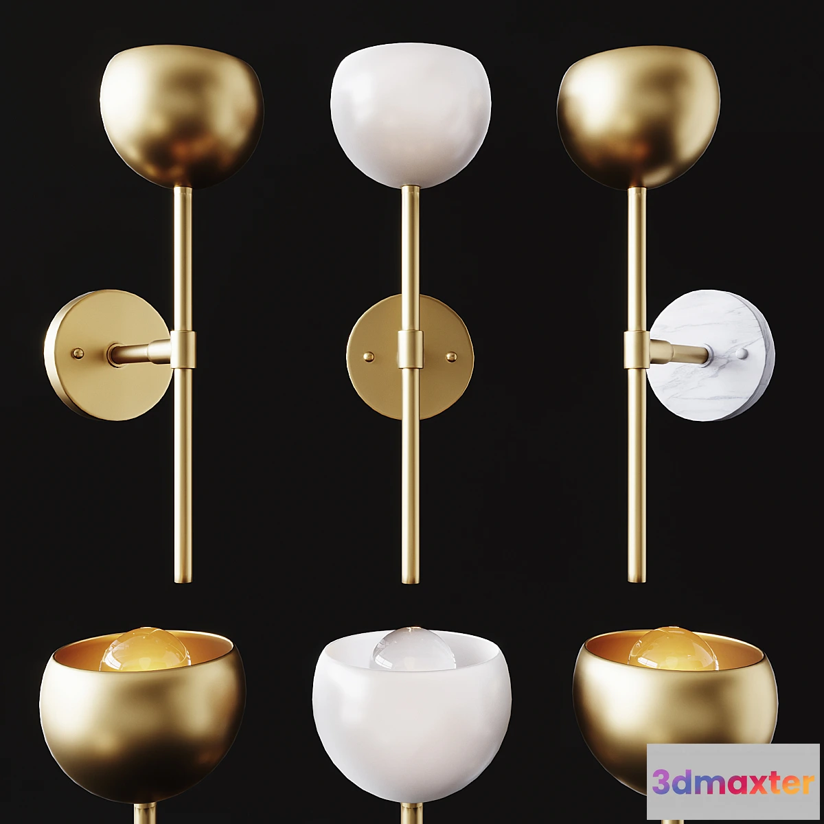 657439 - Wall Sconce  Brass & Marble Flower Sconce • “Tulip”