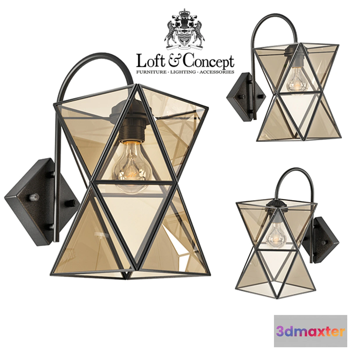 665163 - Sconce PolyPyramid Glass Bra Cognac