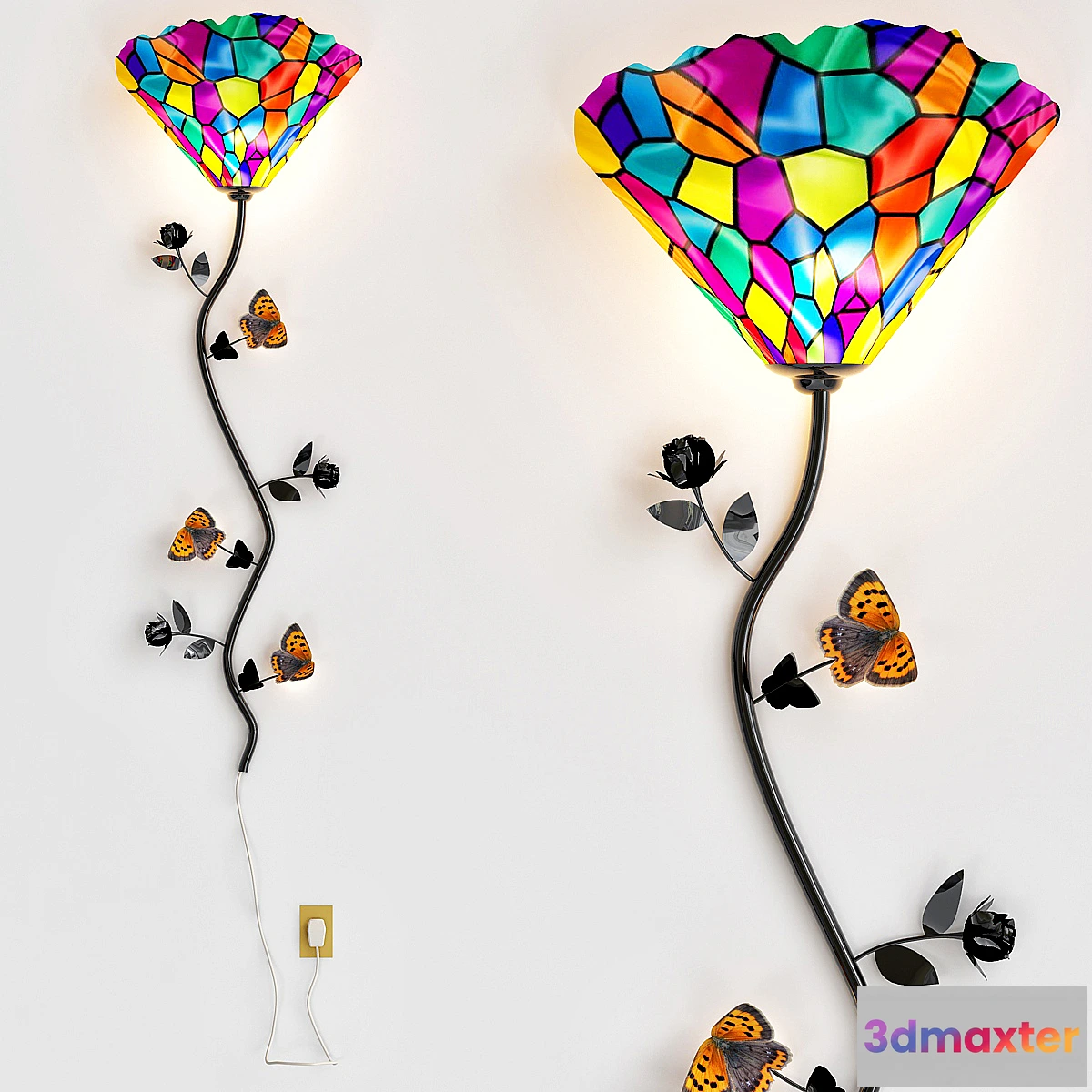 817344 - Tiffany Style Stained Glass Butterfly Spree Wall Lamp