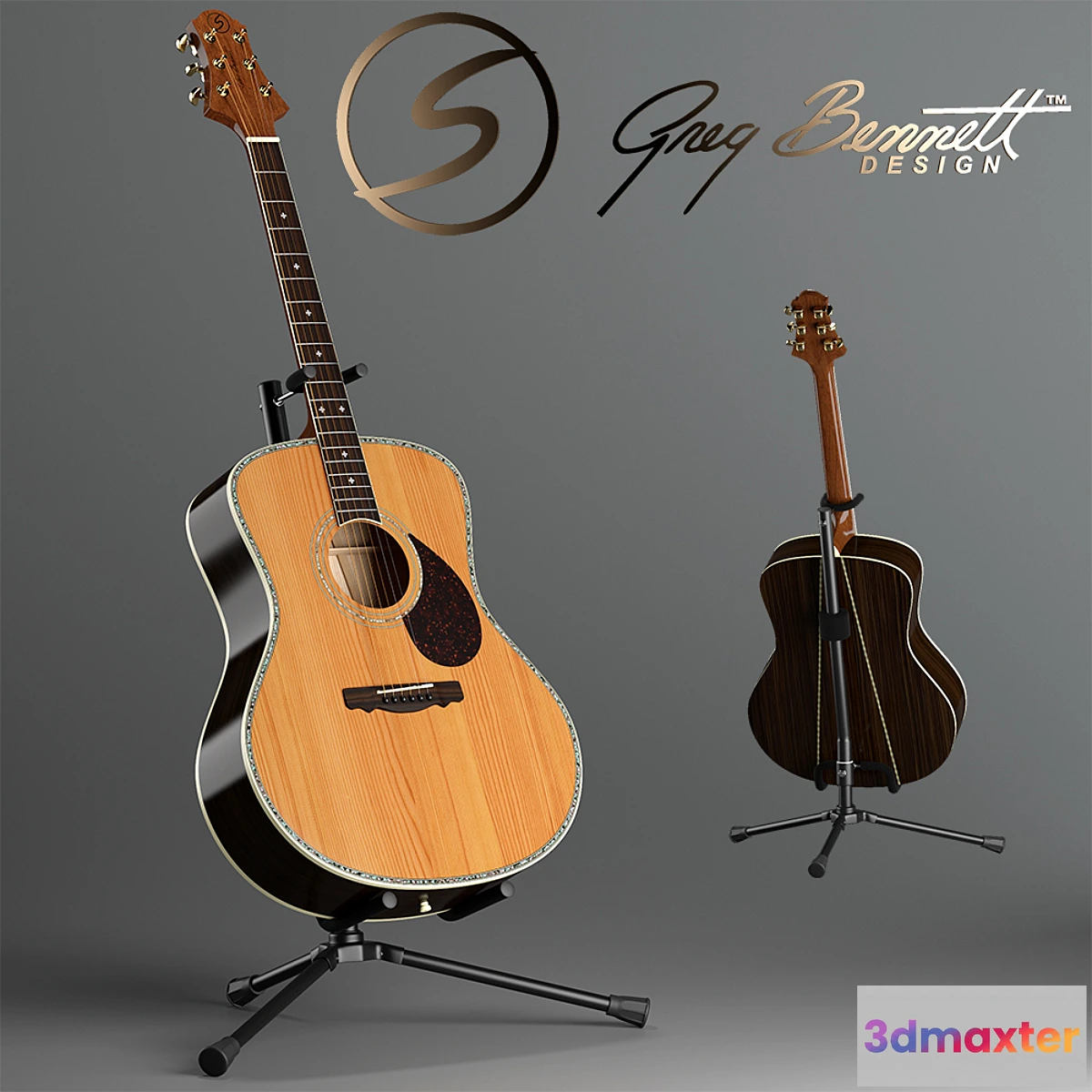 1296939 - Acoustic guitar Samick Greg Bennet design J-8 and rack 3D Max