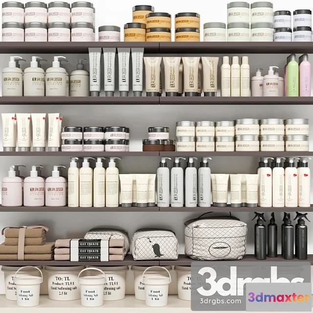 1002406 - Shelf with a collection of cosmetics. beauty saloon and bathroom accessories