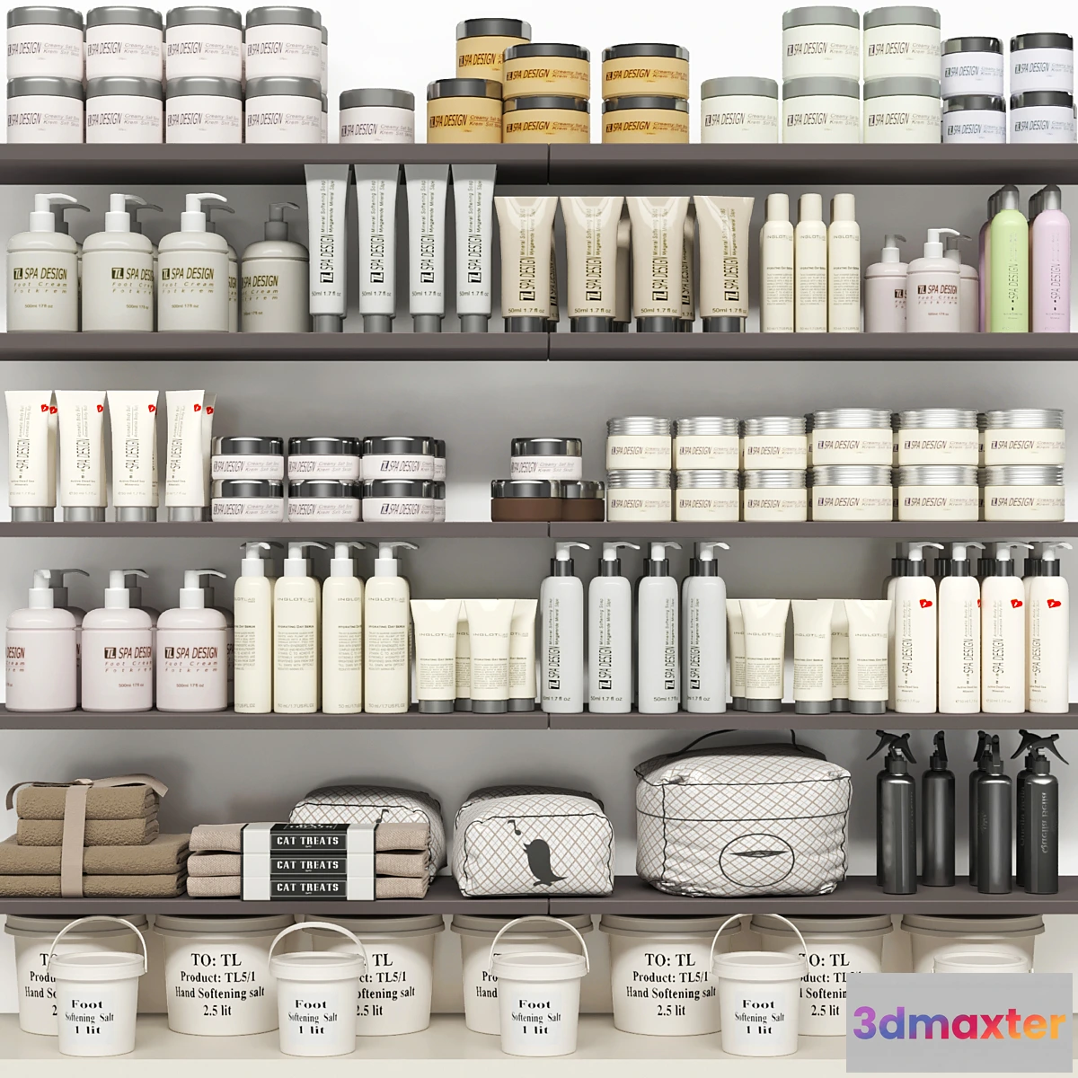569530 - Shelf with a collection of cosmetics. Beauty saloon and bathroom accessories