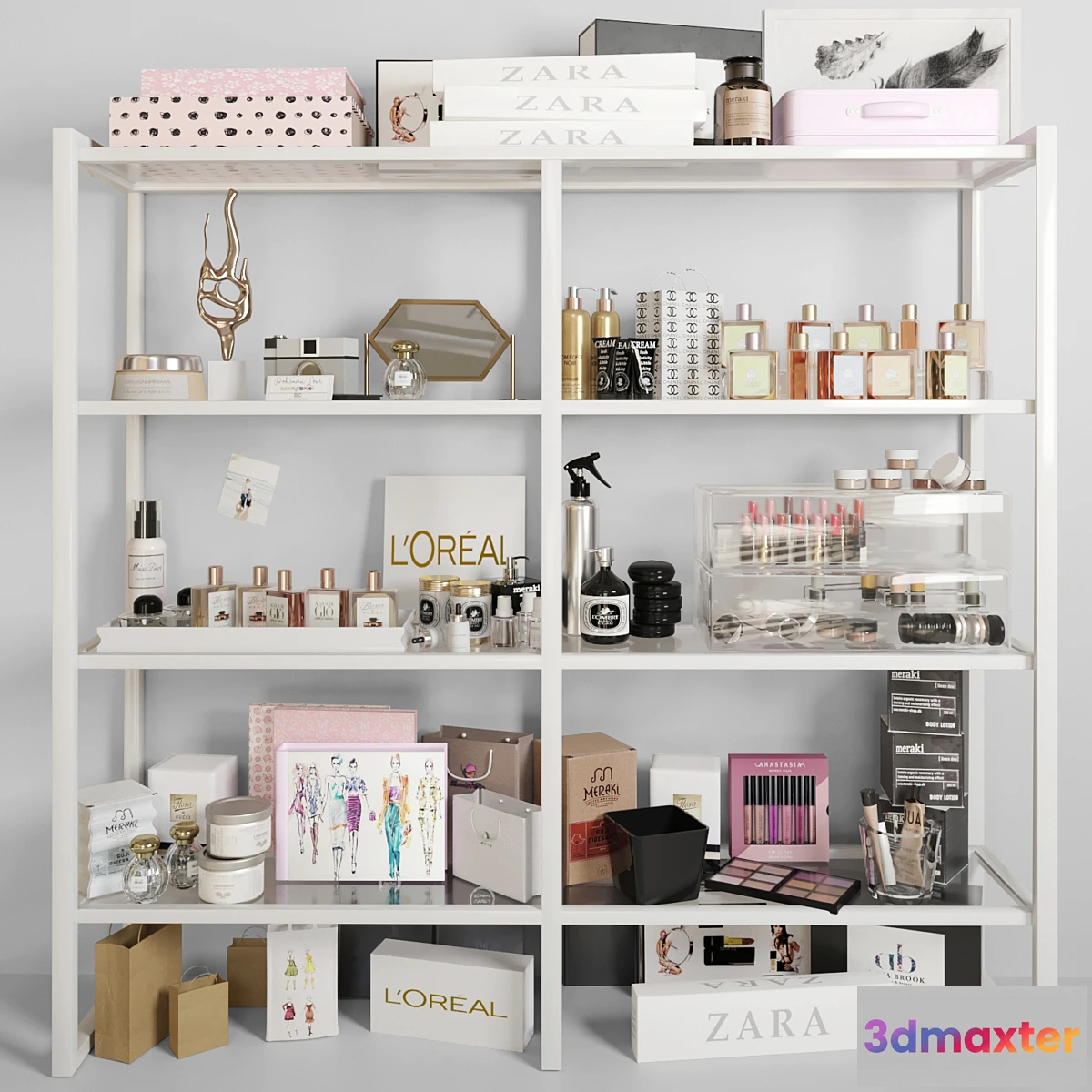 569534 - White rack with cosmetics in a beauty salon. Make up